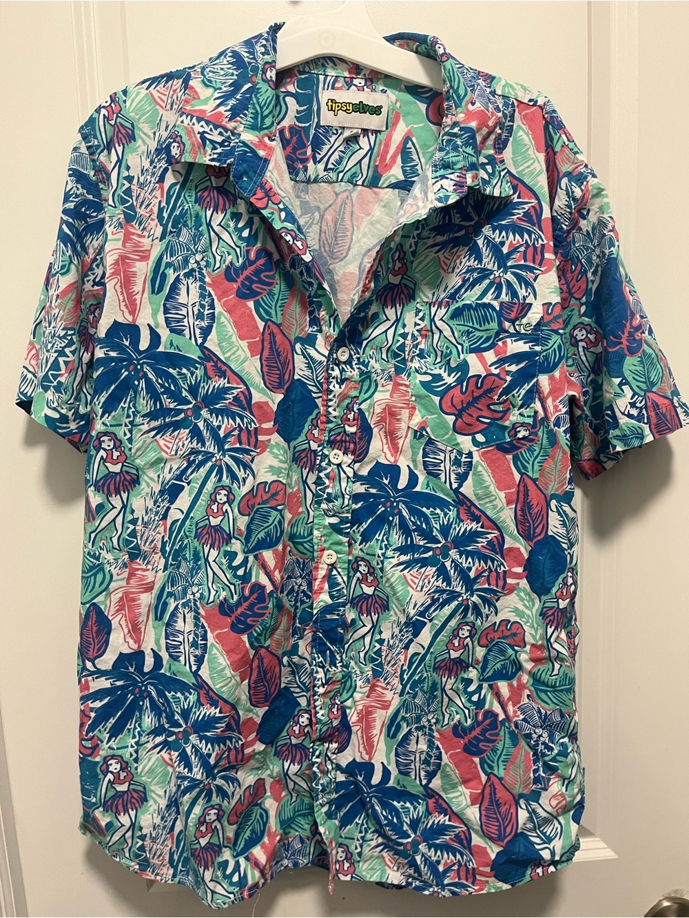 Tipsy Elves Men's Short Sleeve Hula Girl Hawaiian Shirt Size Large